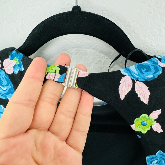 NWT Zara Blue Rose Printed Black  Backless Mini Dress - Picture 6 of 9